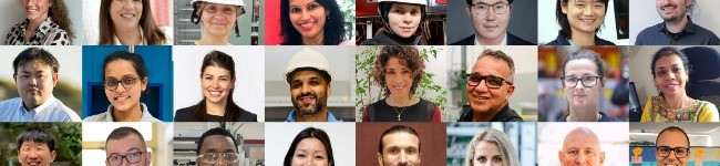a collage of people wearing hard hats