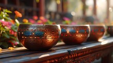 a close up of bowls