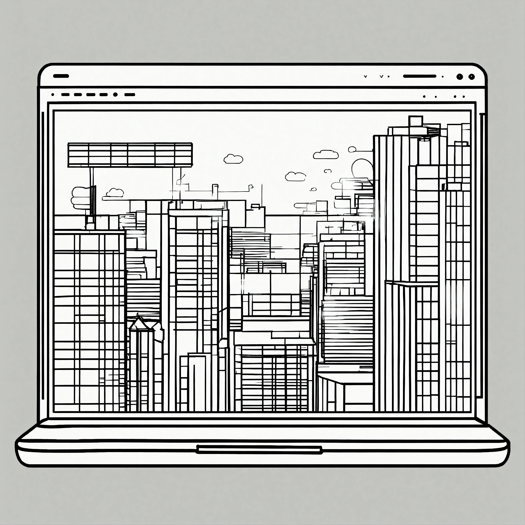 a drawing of a city on a laptop screen