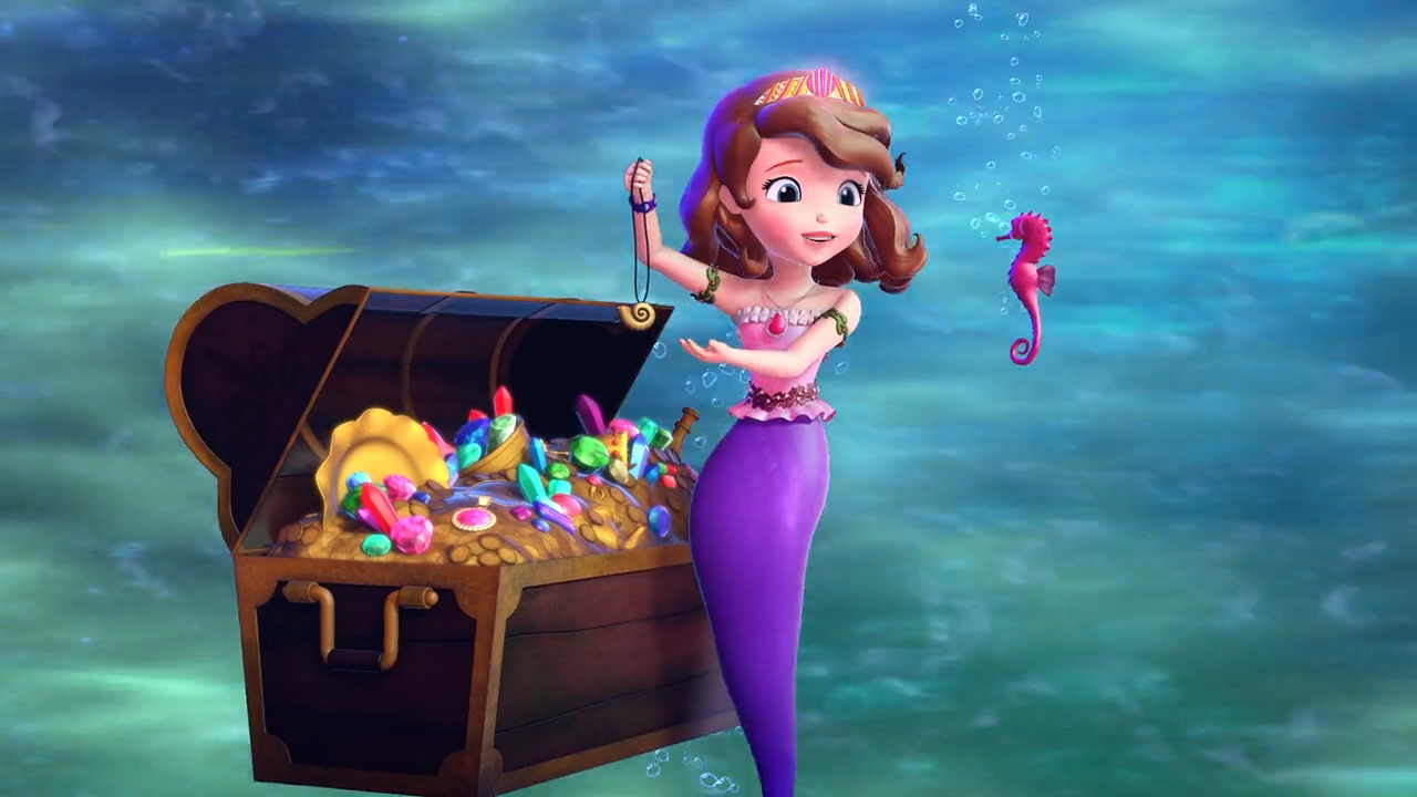 a cartoon of a mermaid and a chest of treasure