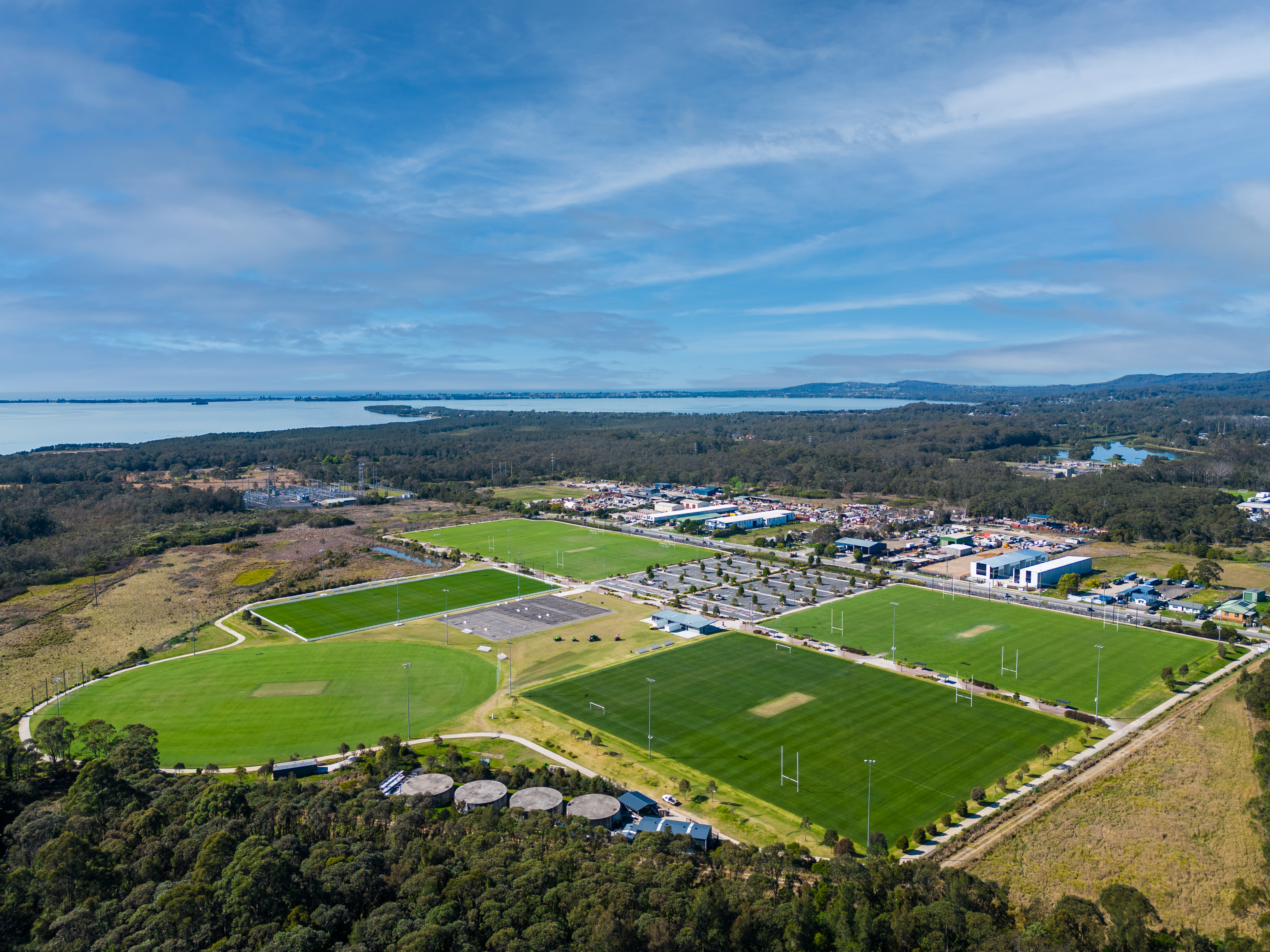 a aerial view of a sports field