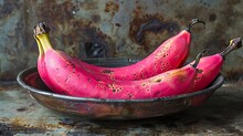 a bowl of pink bananas