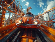 a red car on a roller coaster