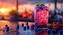 a glass of blueberry and raspberry drink