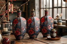 a group of vases on a table