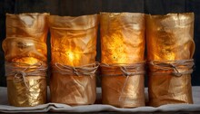 a group of candles wrapped in paper