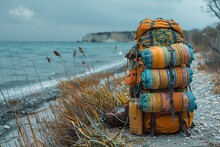 a backpack on the beach