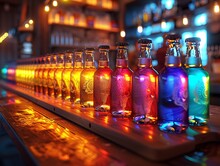 a row of colorful bottles