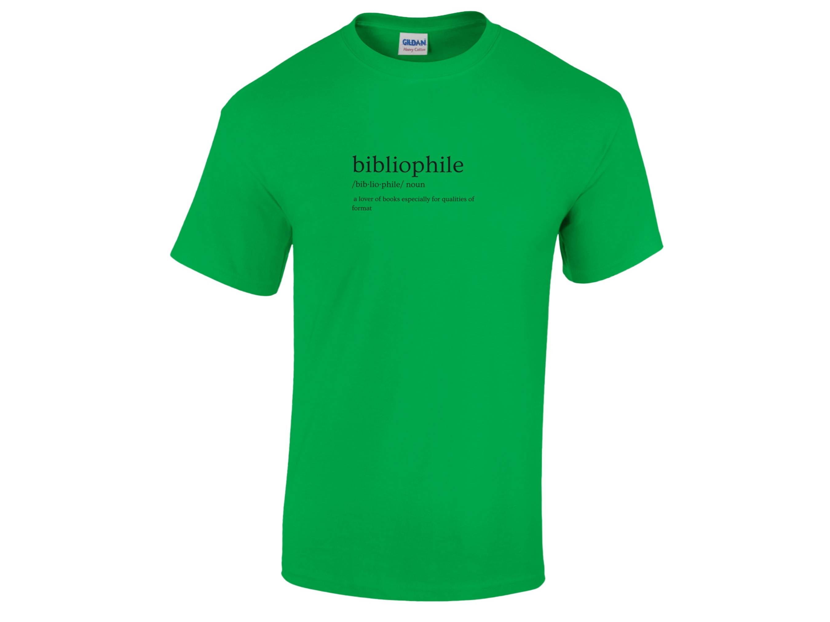 a green shirt with black text