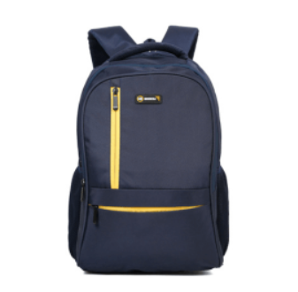 a blue backpack with yellow zipper