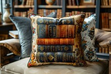 a pillow with books stacked on it