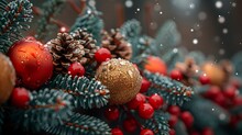 a close up of a pine tree with berries