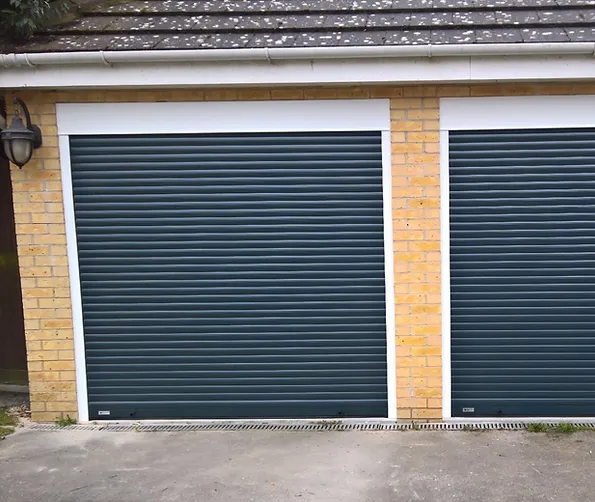 a garage with a door