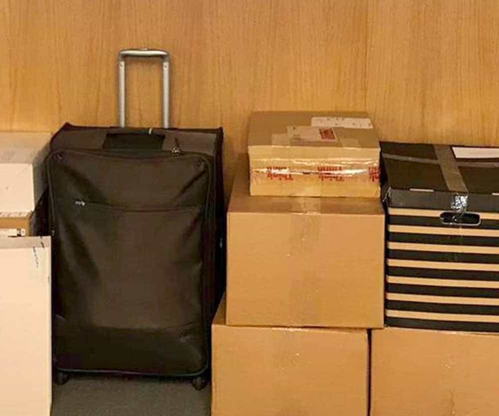 a group of boxes and luggage