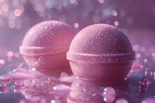 two pink balls with water droplets on them