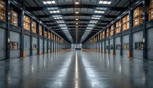 a long hallway with lights on the floor