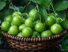 a basket of green cherries