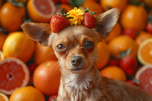 a dog with a flower on its head