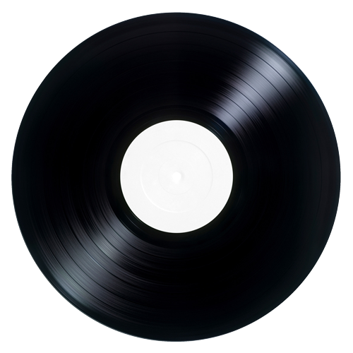 a black vinyl record with a white circle in the middle