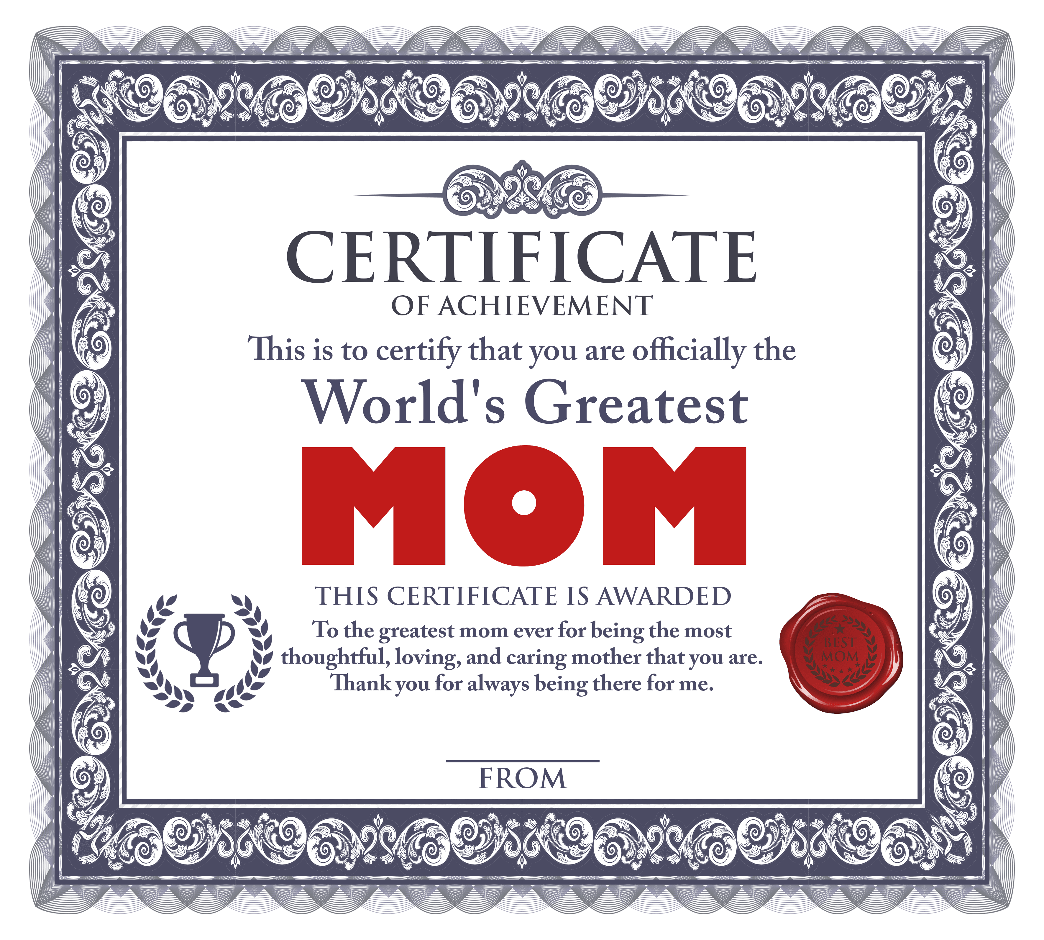 a certificate of achievement with a red wax seal