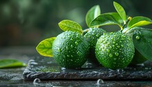 a group of limes with water droplets on them