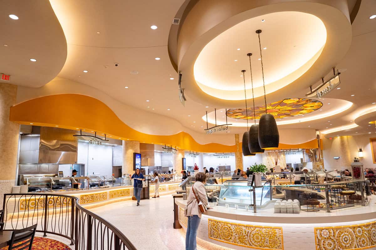 a food court with people in the background