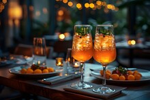 a table with a plate of fruit and a drink