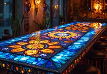 a table with a colorful pattern