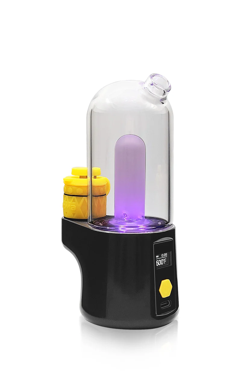 a device with a purple light inside