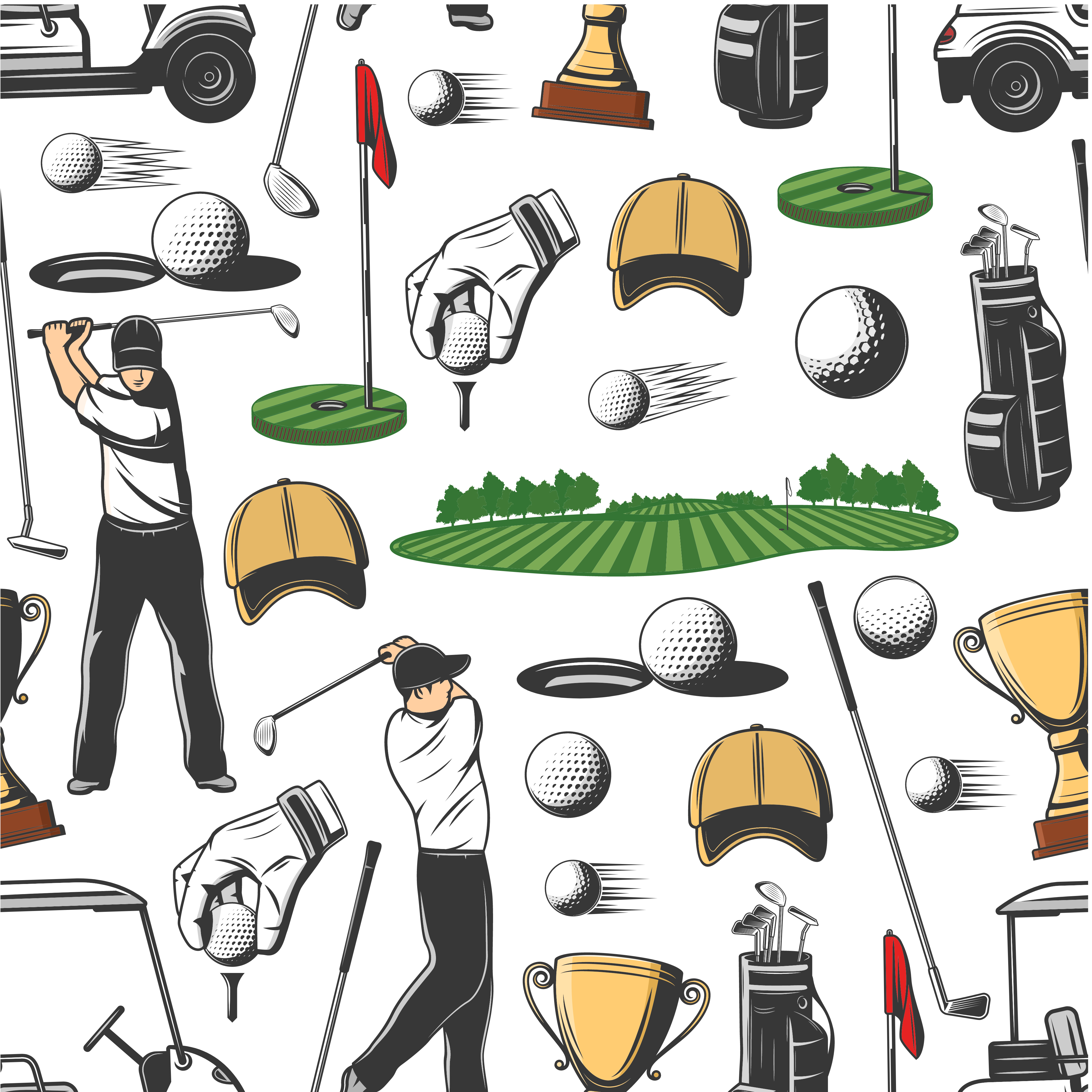 a pattern of golf equipment