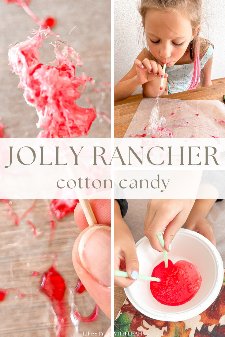 a collage of a girl making candy