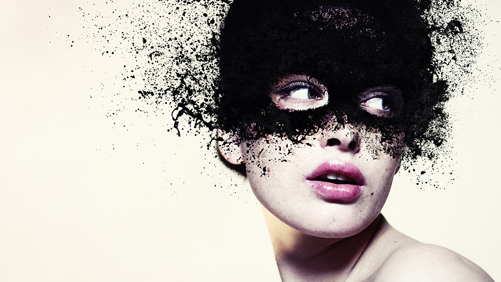 a woman with a black mask