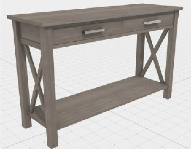 a wooden table with drawers