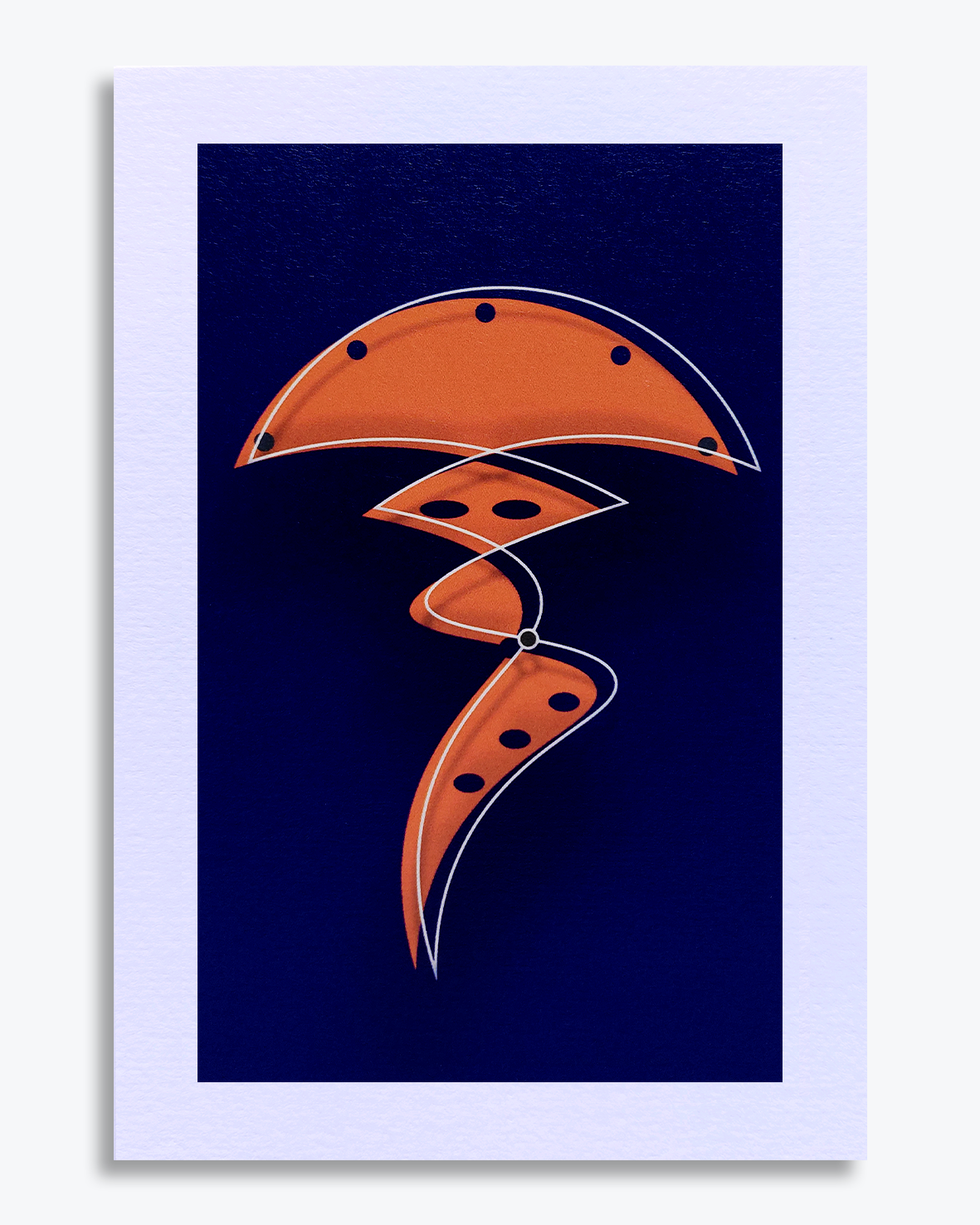 an orange and black design on a blue background