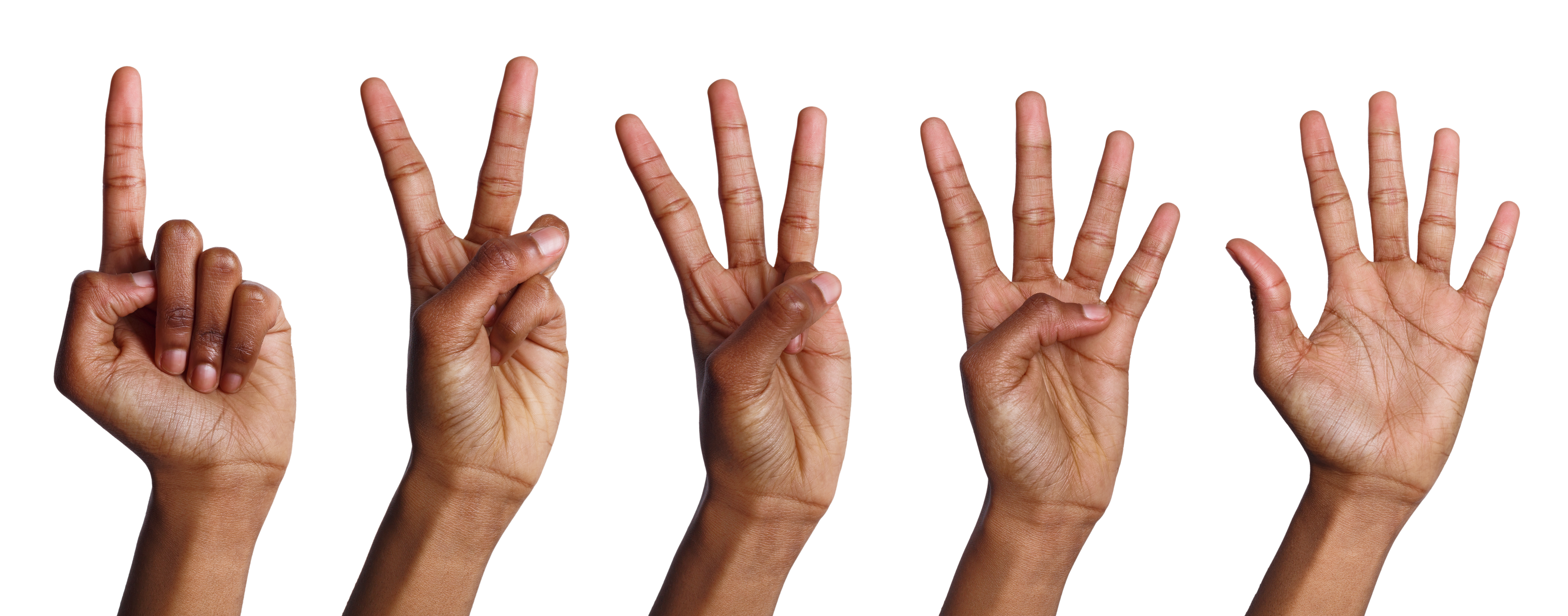 a close-up of hands with fingers raised