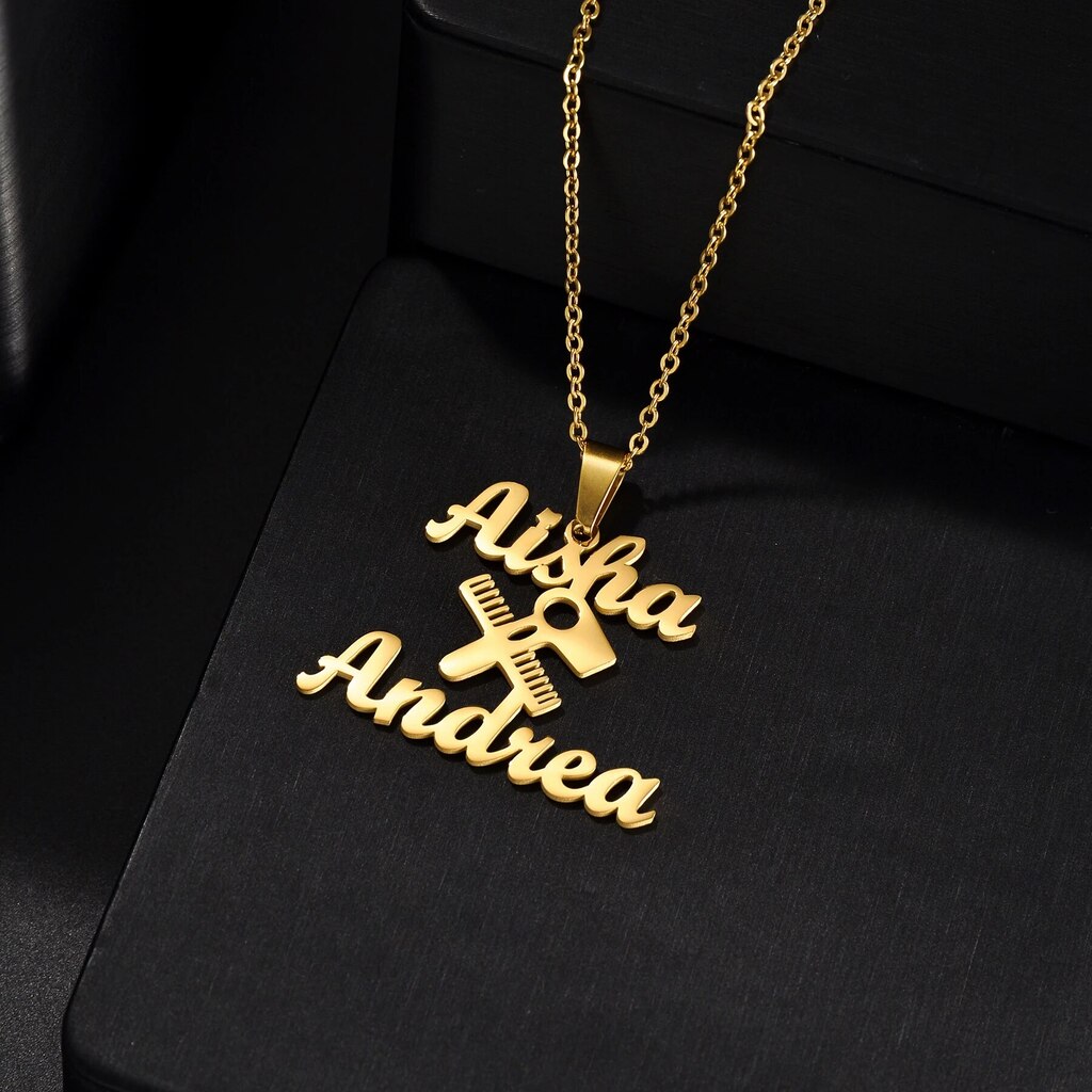 a gold necklace with a name on it
