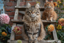 a cat sitting on a ladder