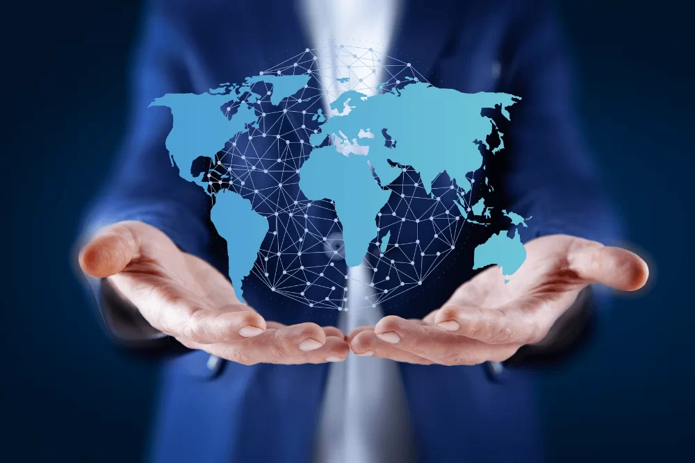 a person holding a world map