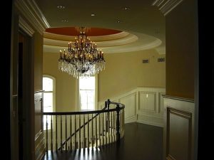 a chandelier from a spiral staircase