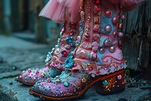 a pair of pink boots with jewels