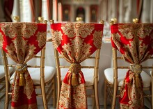 chairs with red and gold cloth