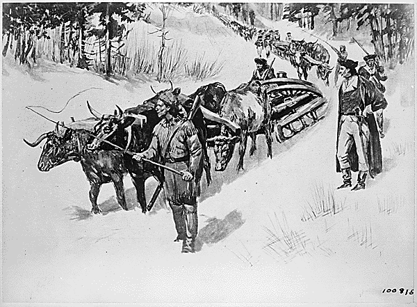 a drawing of a group of men pulling oxen