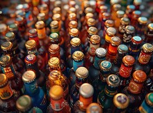 a group of bottles with caps