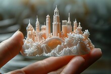 a hand holding a model of a castle