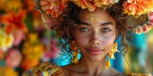 a woman with flowers on her head