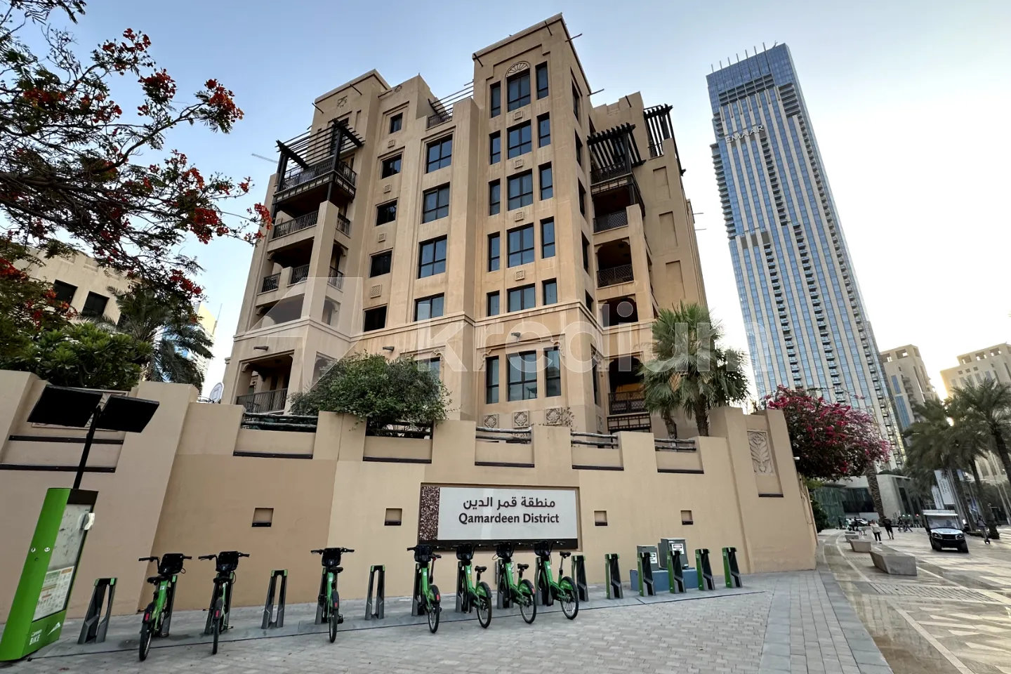 a building with bicycles parked in front of it