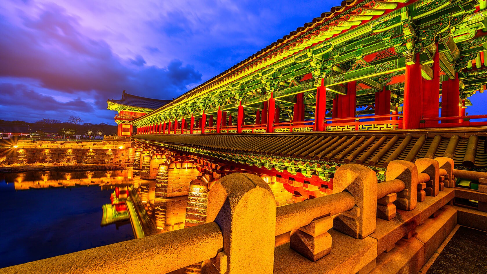 a bridge with lights on it