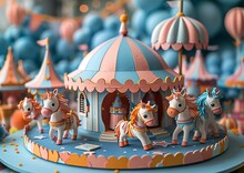 a carousel with horses and a carousel