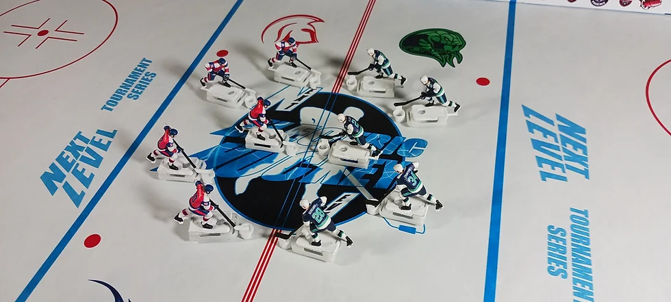 a group of hockey players on a board