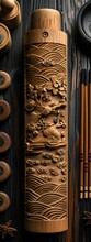 a wood carving on a wall